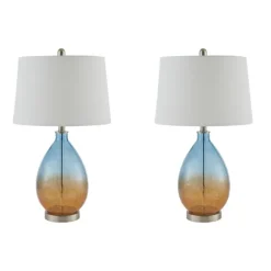 Kirkland's Home Table Lamps-Blue And Amber Glass Table Lamps, Set Of 2