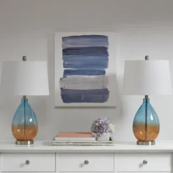 Kirkland's Home Table Lamps-Blue And Amber Glass Table Lamps, Set Of 2