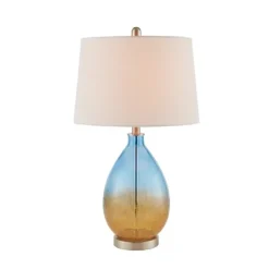 Kirkland's Home Table Lamps-Blue And Amber Glass Table Lamps, Set Of 2