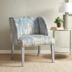 Kirkland's Home Accent Chairs-Blue And Gray Abstract Wingback Accent Chair