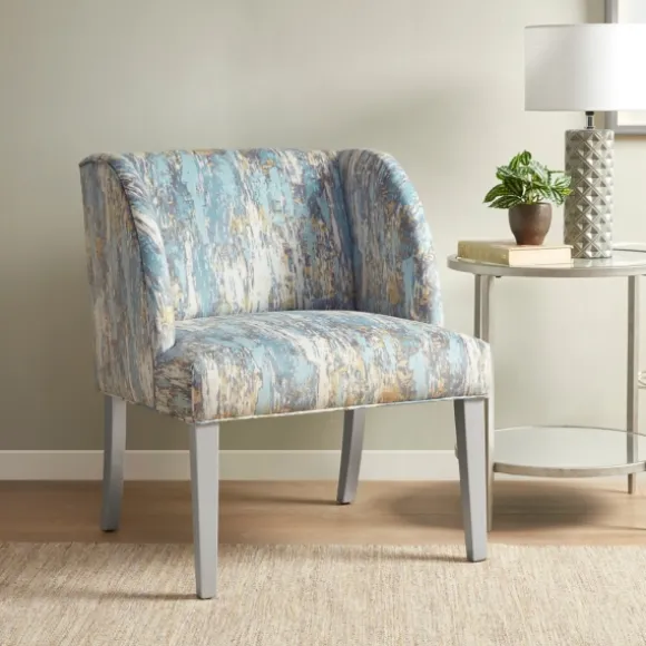 Kirkland's Home Accent Chairs-Blue And Gray Abstract Wingback Accent Chair