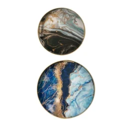 Kirkland's Home Decorative Trays-Blue And Gray Round Abstract Trays, Set Of 2