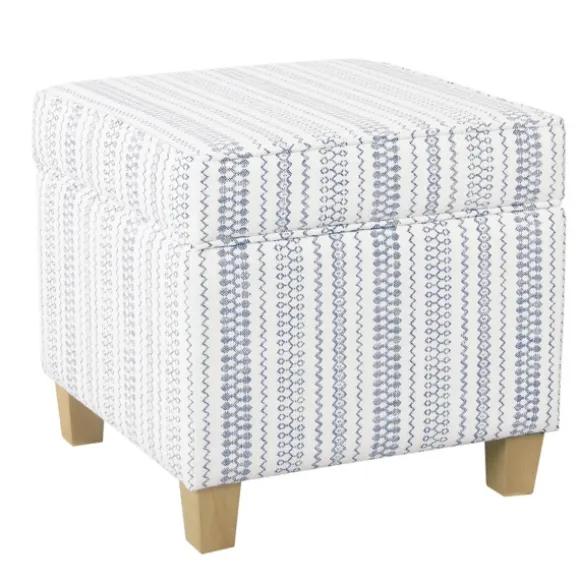 Kirkland's Home Benches & Ottomans-Blue And White Hometown Striped Storage Ottoman