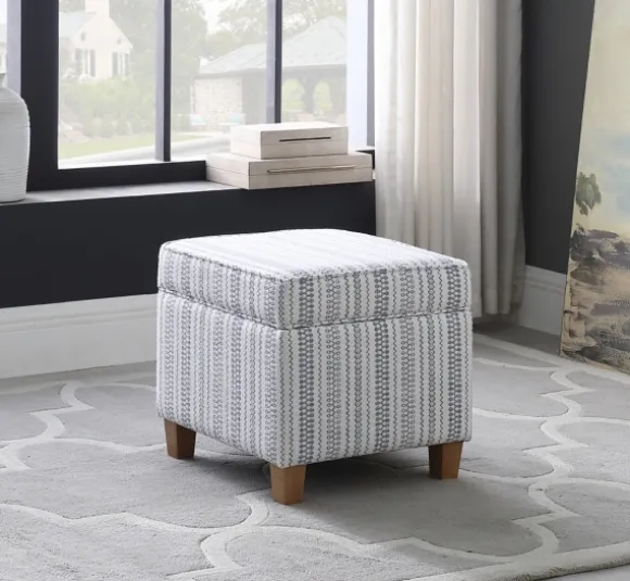 Kirkland's Home Benches & Ottomans-Blue And White Hometown Striped Storage Ottoman