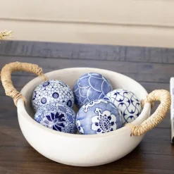 Kirkland's Home Bowl Filler-Blue And White Porcelain Orbs, Set Of 5
