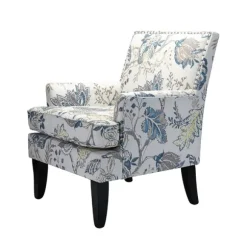 Kirkland's Home Accent Chairs-Blue And Yellow Floral Upholstered Accent Chair