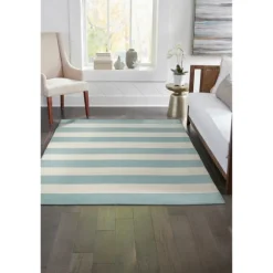 Kirkland's Home Outdoor Rugs-Blue Cabana Stripe Indoor/Outdoor Area Rug, 8X11