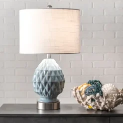 Kirkland's Home Table Lamps-Blue Ceramic Geometric Diamond Table Lamp