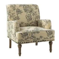 Kirkland's Home Accent Chairs-Blue Floral Nailhead Trim Upholstered Accent Chair