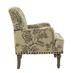 Kirkland's Home Accent Chairs-Blue Floral Nailhead Trim Upholstered Accent Chair