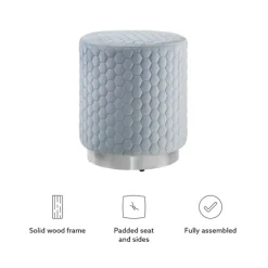 Kirkland's Home Benches & Ottomans-Blue Quilted Honeycomb Ottoman