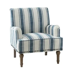 Kirkland's Home Accent Chairs-Blue White Stripe Upholstered Accent Chair