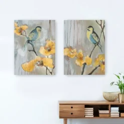 Kirkland's Home Canvas Art-Bluebirds And Blossoms Canvas Art Prints, Set Of 2