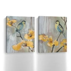 Kirkland's Home Canvas Art-Bluebirds And Blossoms Canvas Art Prints, Set Of 2