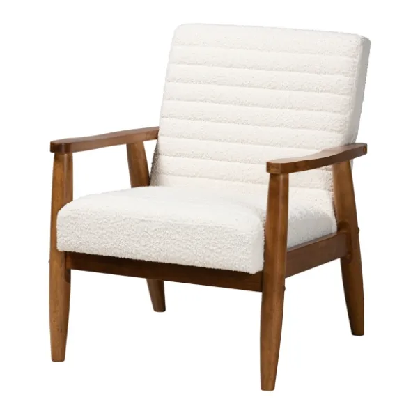 Kirkland's Home Accent Chairs-Boucle & Wood Frame Accent Chair