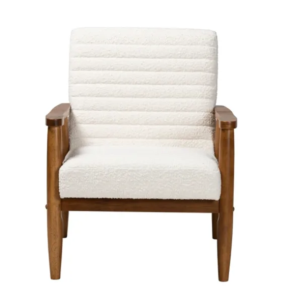 Kirkland's Home Accent Chairs-Boucle & Wood Frame Accent Chair