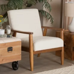 Kirkland's Home Accent Chairs-Boucle & Wood Frame Accent Chair