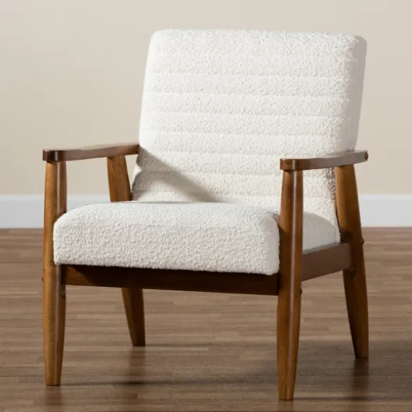 Kirkland's Home Accent Chairs-Boucle & Wood Frame Accent Chair