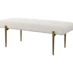 Kirkland's Home Benches & Ottomans-Boucle Seat And Gold Legs Bench