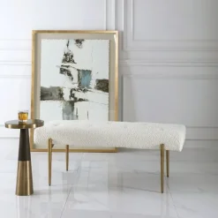Kirkland's Home Benches & Ottomans-Boucle Seat And Gold Legs Bench
