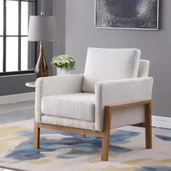 Kirkland's Home Accent Chairs-Boucle Wood Frame Accent Chair