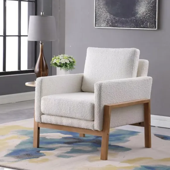 Kirkland's Home Accent Chairs-Boucle Wood Frame Accent Chair