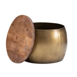 Kirkland's Home Coffee Tables-Brass Hammered Drum Storage Coffee Table