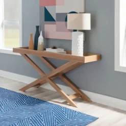 Kirkland's Home Console Tables-Brazilian Pine Tray Top Console Table