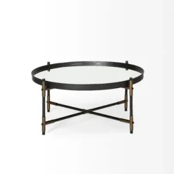 Kirkland's Home Coffee Tables-Bronze And Onyx Mirror Top Round Coffee Table