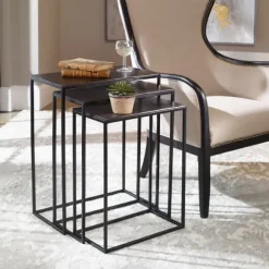 Kirkland's Home Accent & End Tables-Bronze Metal Nesting Side Tables, Set Of 3