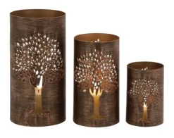 Kirkland's Home Candle Holders-Bronze Metal Tree Hurricanes, Set Of 3