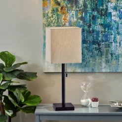 Kirkland's Home Table Lamps-Bronze Monochrome Square Table Lamp