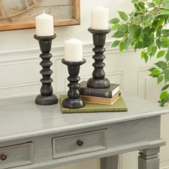 Kirkland's Home Candle Holders-Bronze Wood Column Candle Holders, Set Of 3
