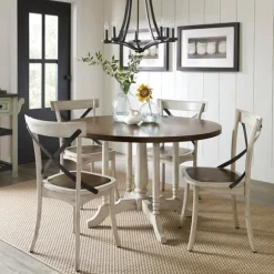 Kirkland's Home Dining Tables-Brown And White Round Wooden Dining Table