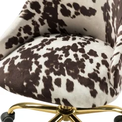Kirkland's Home Office Furniture-Brown And White Upholstered Cow Print Office Chair