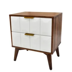 Kirkland's Home Nightstands-Brown And White Wood 2-Drawer Nightstand