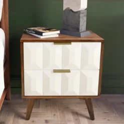 Kirkland's Home Nightstands-Brown And White Wood 2-Drawer Nightstand