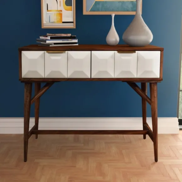 Kirkland's Home Console Tables-Brown And White Wood 2-Drawer Console Table