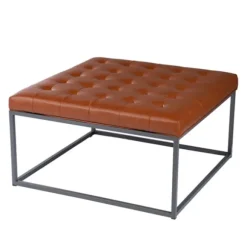 Kirkland's Home Benches & Ottomans-Brown Button Tufted Faux Leather Ottoman