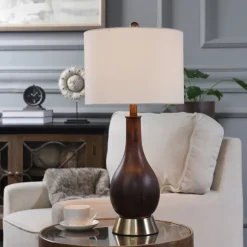 Kirkland's Home Table Lamps-Brown Curved Wood Table Lamp