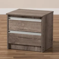 Kirkland's Home Nightstands-Brown Oak Wood Finish 2-Drawer Nightstand