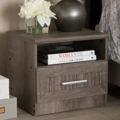 Kirkland's Home Nightstands-Brown Oak Wood Finish Open Shelf Nightstand