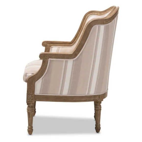 Kirkland's Home Accent Chairs-Brown Striped Upholstered Accent Chair