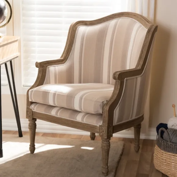 Kirkland's Home Accent Chairs-Brown Striped Upholstered Accent Chair
