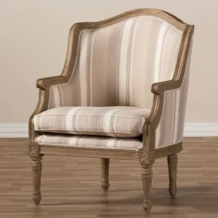 Kirkland's Home Accent Chairs-Brown Striped Upholstered Accent Chair