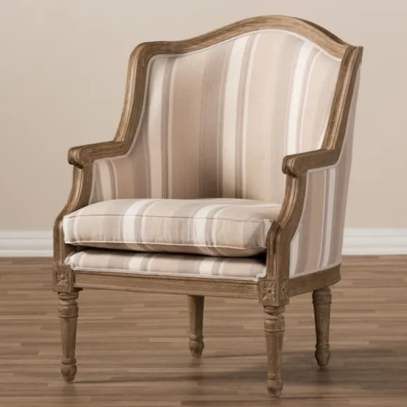 Kirkland's Home Accent Chairs-Brown Striped Upholstered Accent Chair