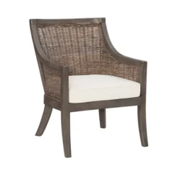 Kirkland's Home Accent Chairs-Brown Wicker Wood Curved Back Accent Chair