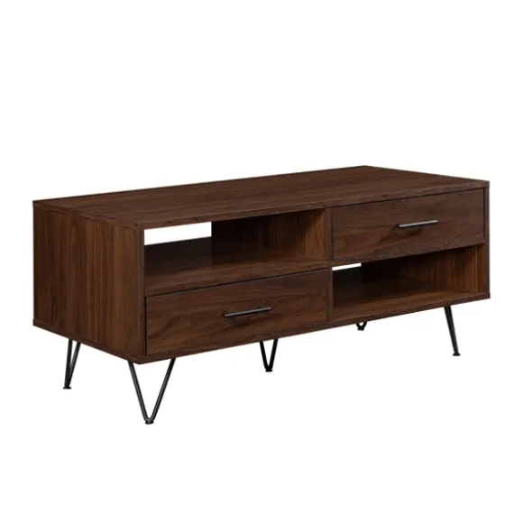 Kirkland's Home Coffee Tables-Brown Wood & Black Metal Hairpin Legs Coffee Table