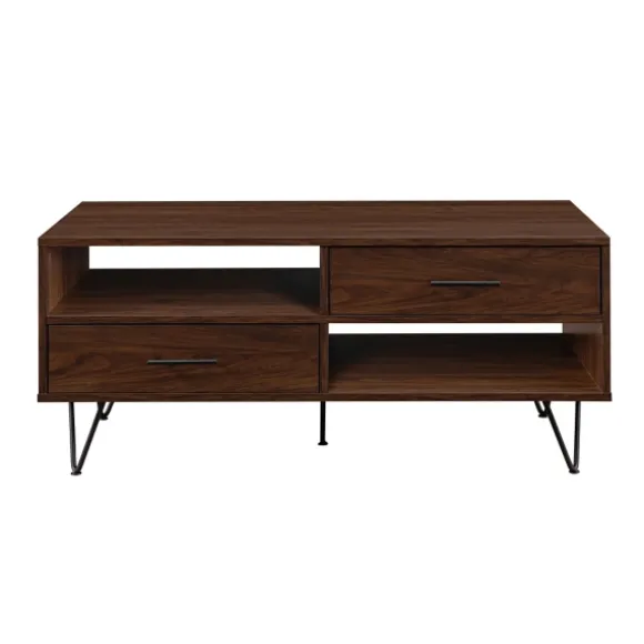 Kirkland's Home Coffee Tables-Brown Wood & Black Metal Hairpin Legs Coffee Table