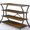Kirkland's Home Console Tables-Brown Wood And Curved Metal 4-Tier Console Table
